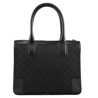 Gucci 000 0855 Black GG Canvas Leather Tote Bag