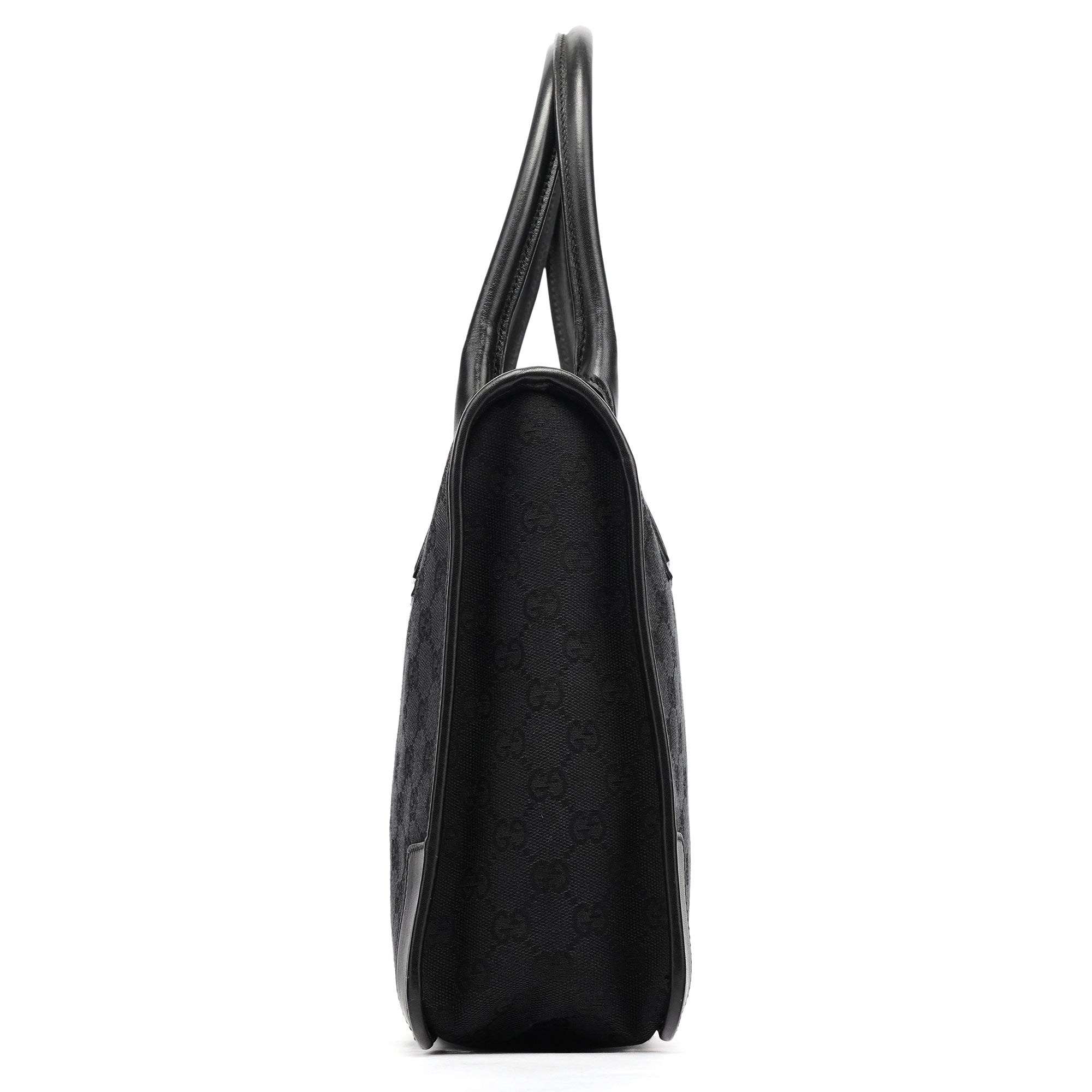 Gucci 000 0855 Black GG Canvas Leather Tote Bag