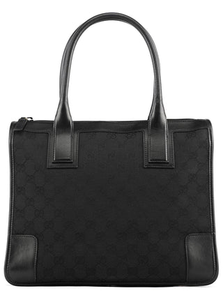 Gucci 000 0855 Black GG Canvas Leather Tote Bag