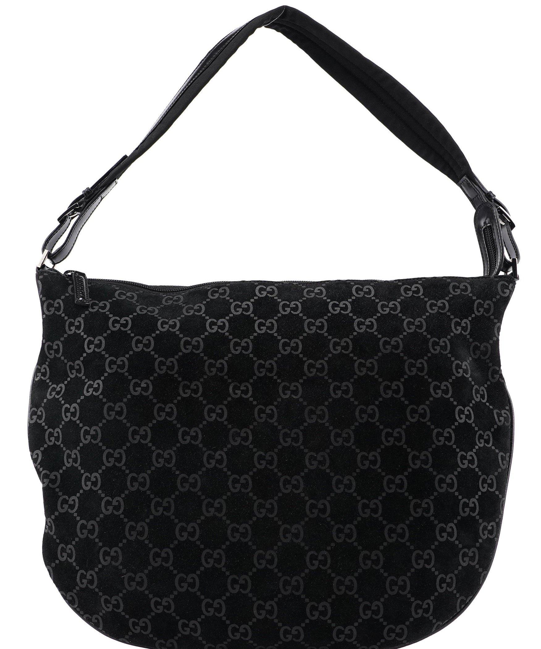 Gucci 001 1206 Black Suede GG Shoulder Bag