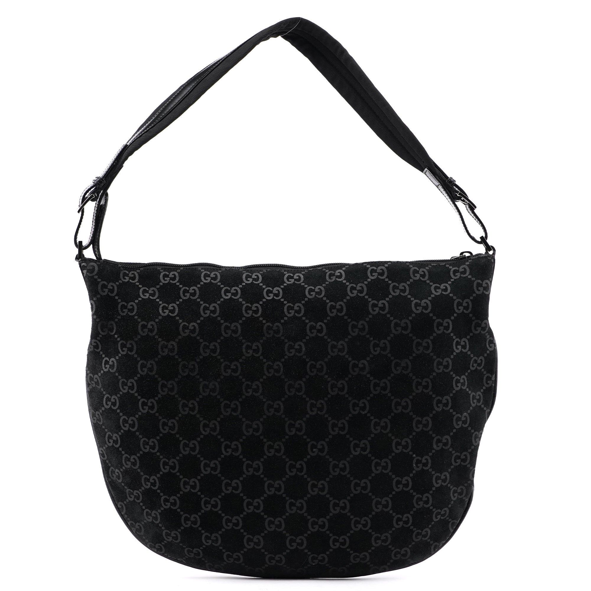 Gucci 001 1206 Black Suede GG Shoulder Bag