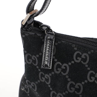 Gucci 001 1206 Black Suede GG Shoulder Bag