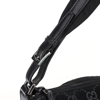 Gucci 001 1206 Black Suede GG Shoulder Bag