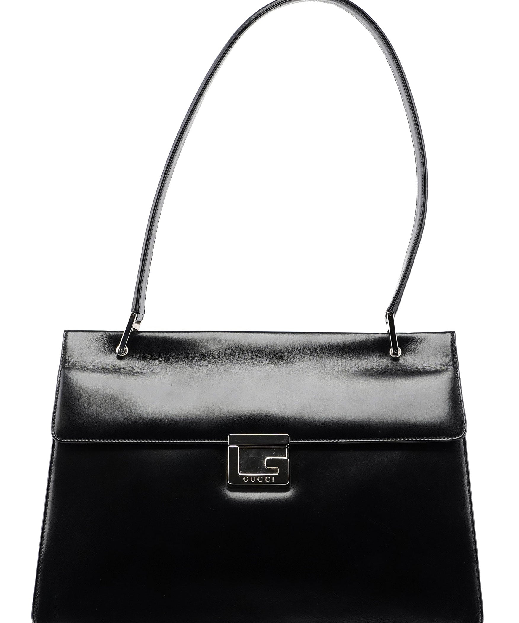 Gucci 001 1364 Black Calfskin Square G Shoulder Bag