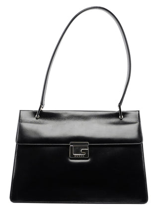 Gucci 001 1364 Black Calfskin Square G Shoulder Bag