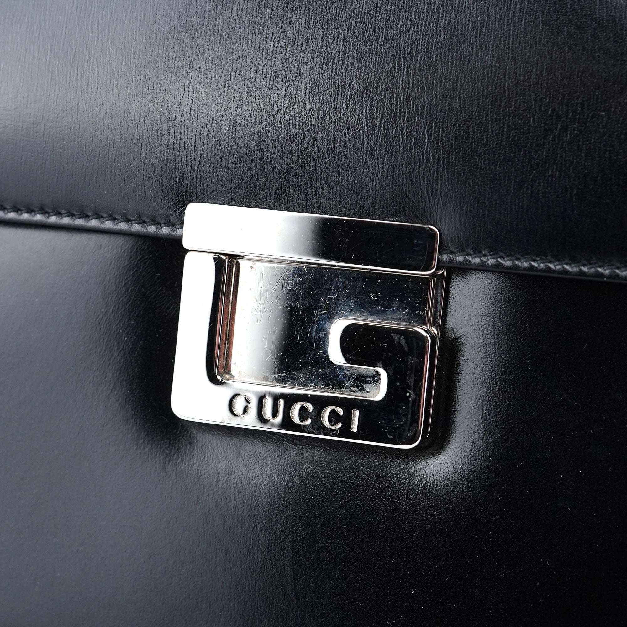 Gucci 001 1364 Black Calfskin Square G Shoulder Bag