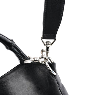 Gucci 001 1638 Black Leather Bamboo 2-Way Bag