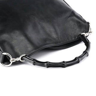 Gucci 001 1638 Black Leather Bamboo 2-Way Bag