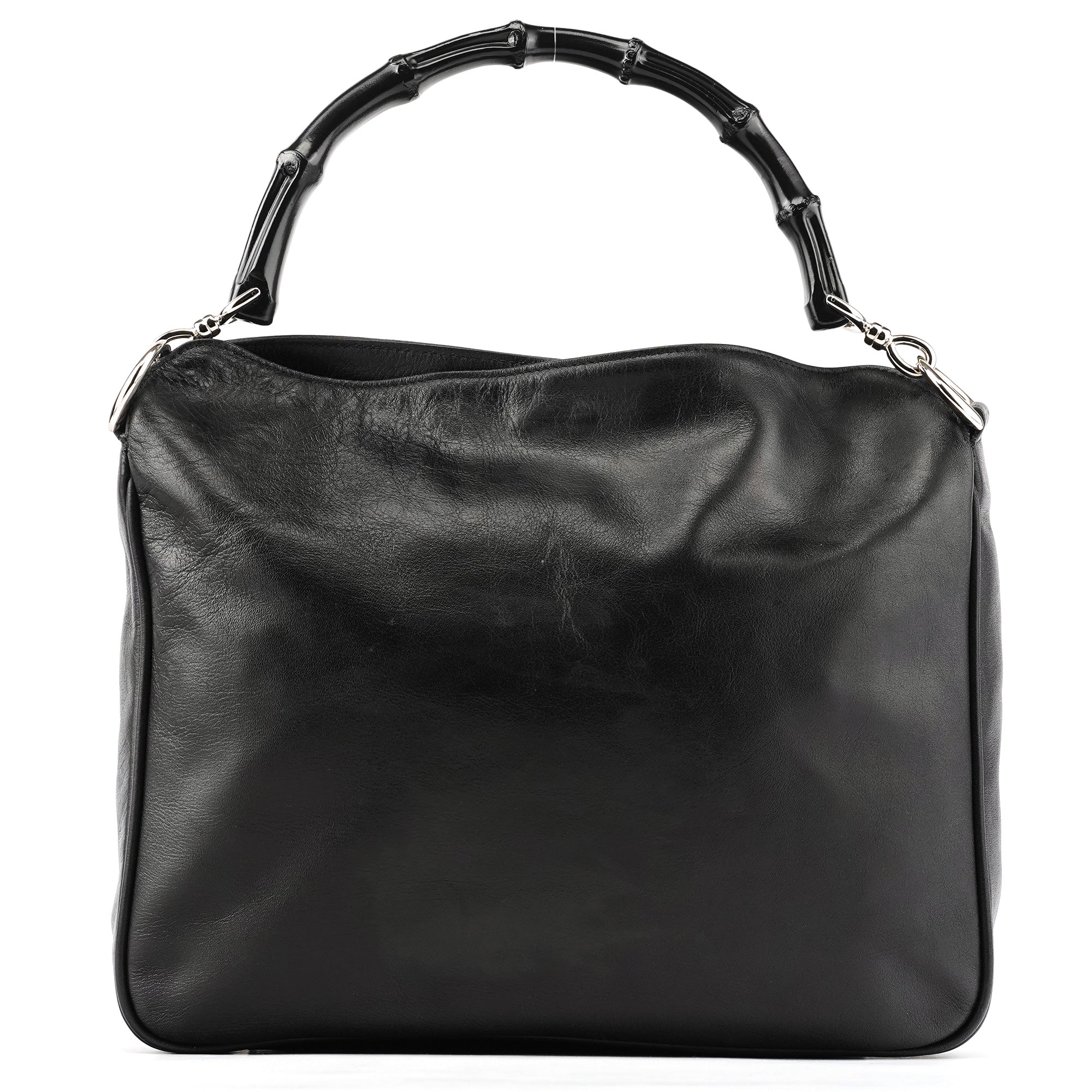 Gucci 001 1638 Sac deux portés Bamboo en cuir noir