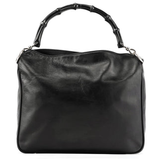 Gucci 001 1638 Black Leather Bamboo 2-Way Bag