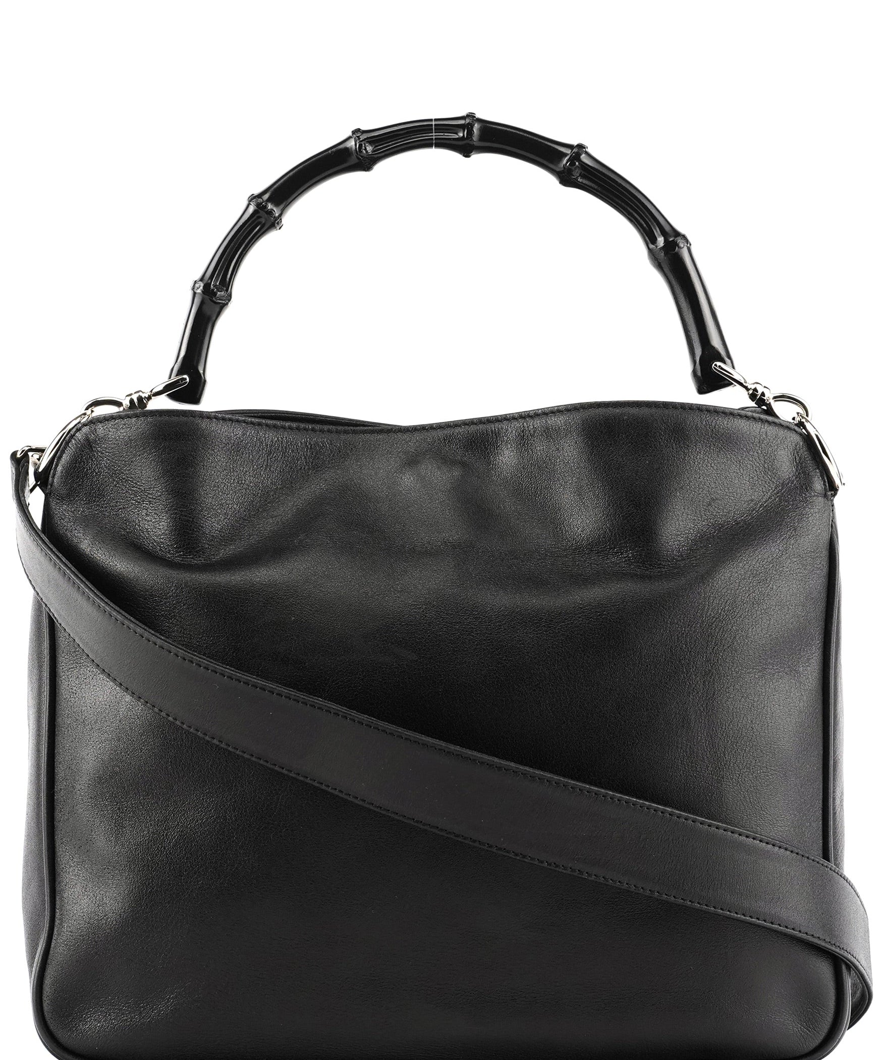 Gucci 001 1638 Black Leather Bamboo 2-Way Bag