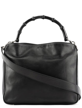 Gucci 001 1638 Black Leather Bamboo 2-Way Bag