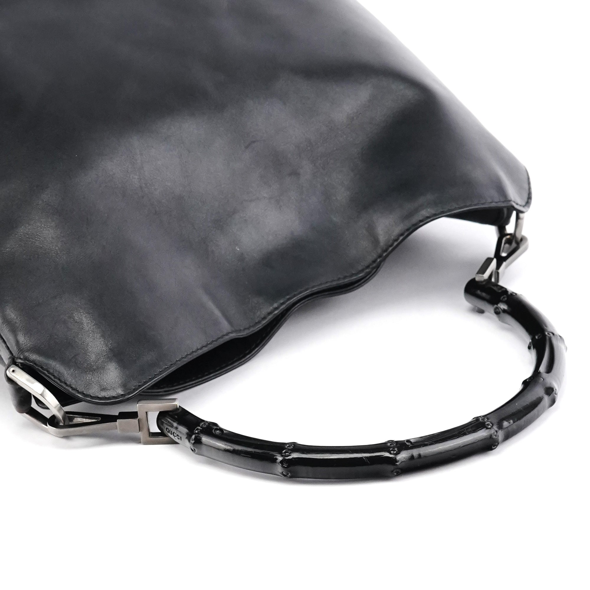 Gucci 001 1638 Black Leather Bamboo 2-Way Bag