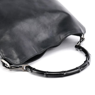 Gucci 001 1638 Black Leather Bamboo 2-Way Bag