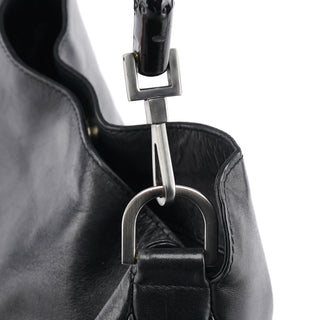Gucci 001 1638 Black Leather Bamboo 2-Way Bag