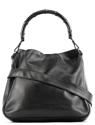 Gucci 001 1638 Black Leather Bamboo 2-Way Bag