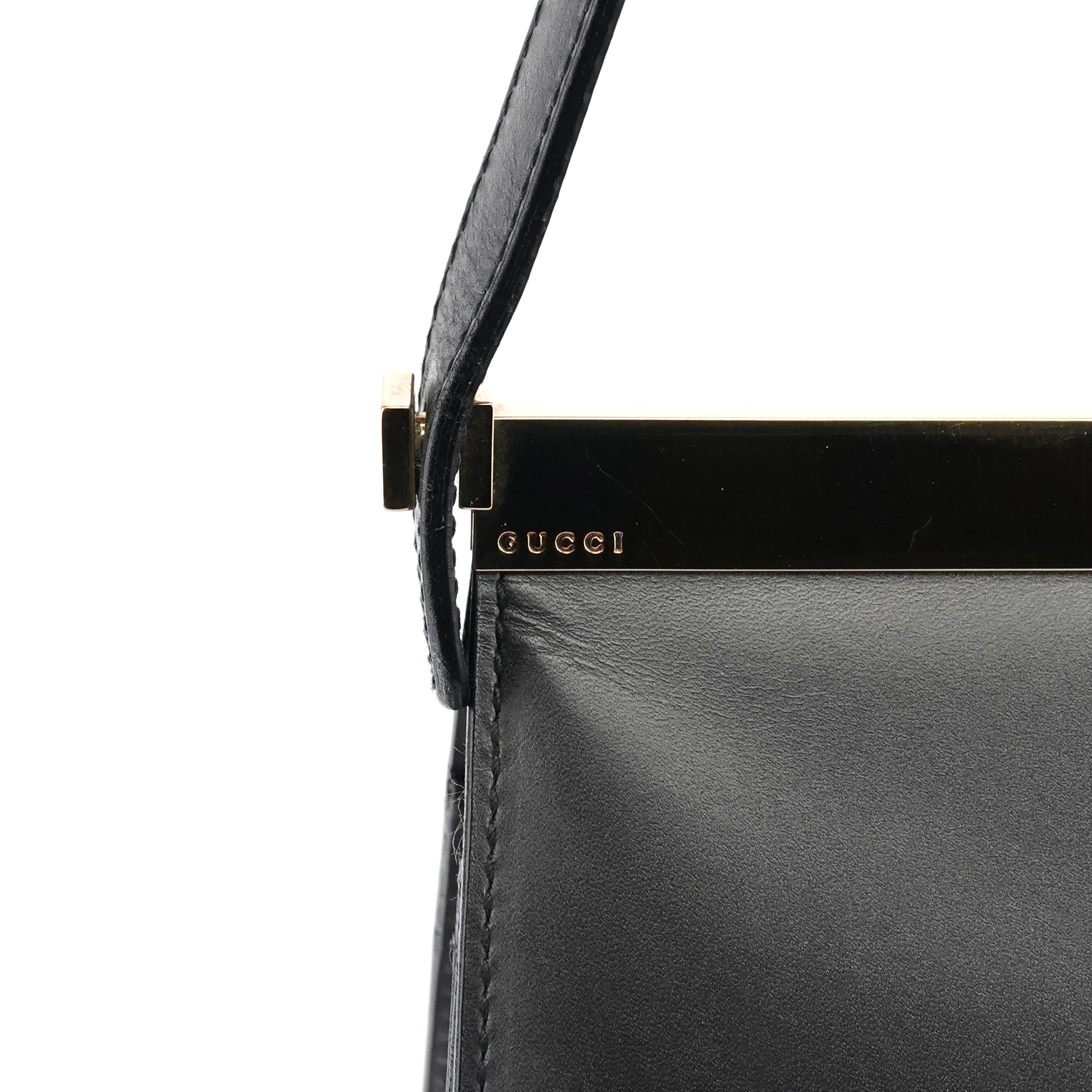 Gucci 001 2058 Sac porté épaule à armature en cuir anthracite