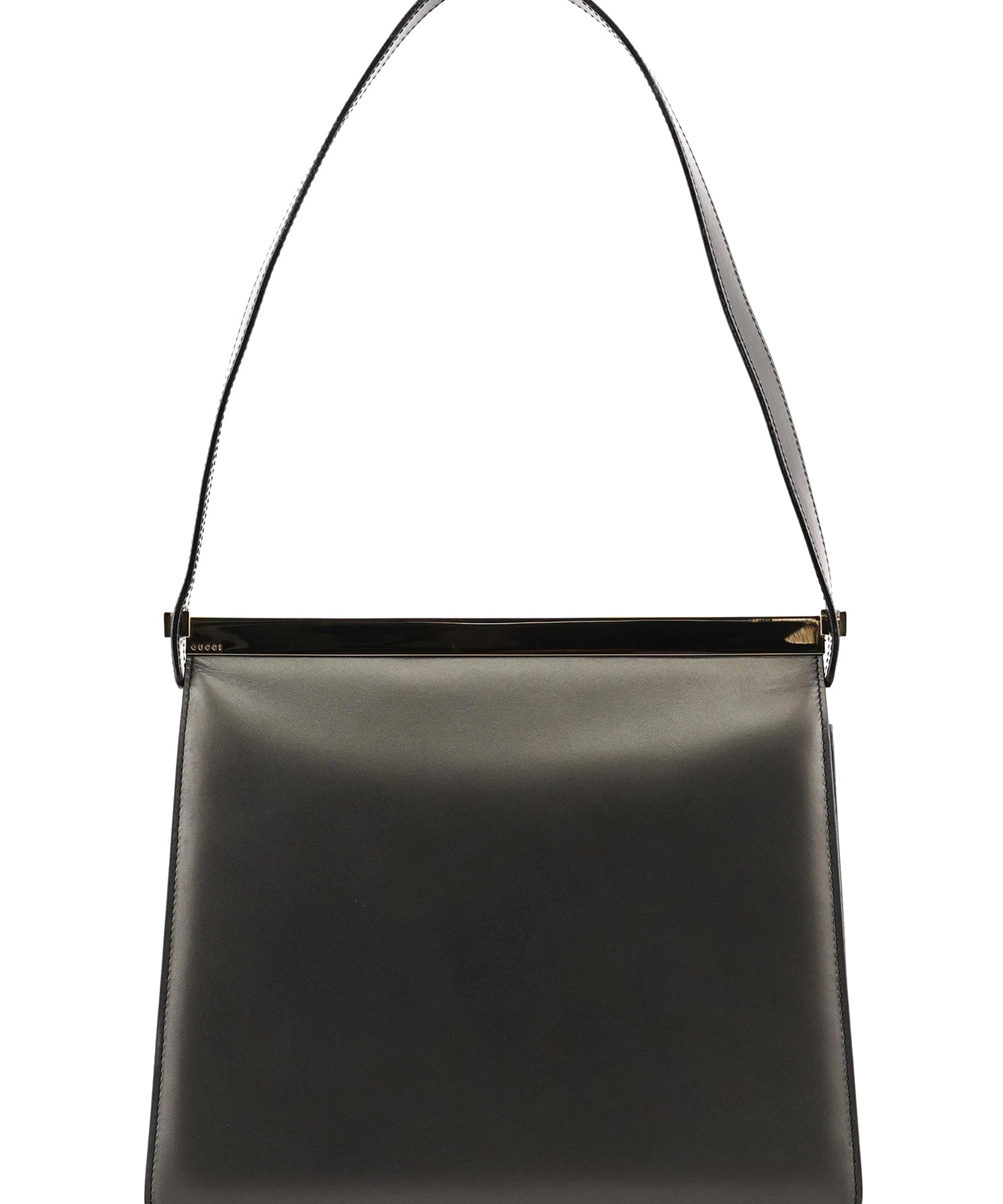 Gucci 001 2058 skuldertaske med metalbøjle i antracitgråt læder