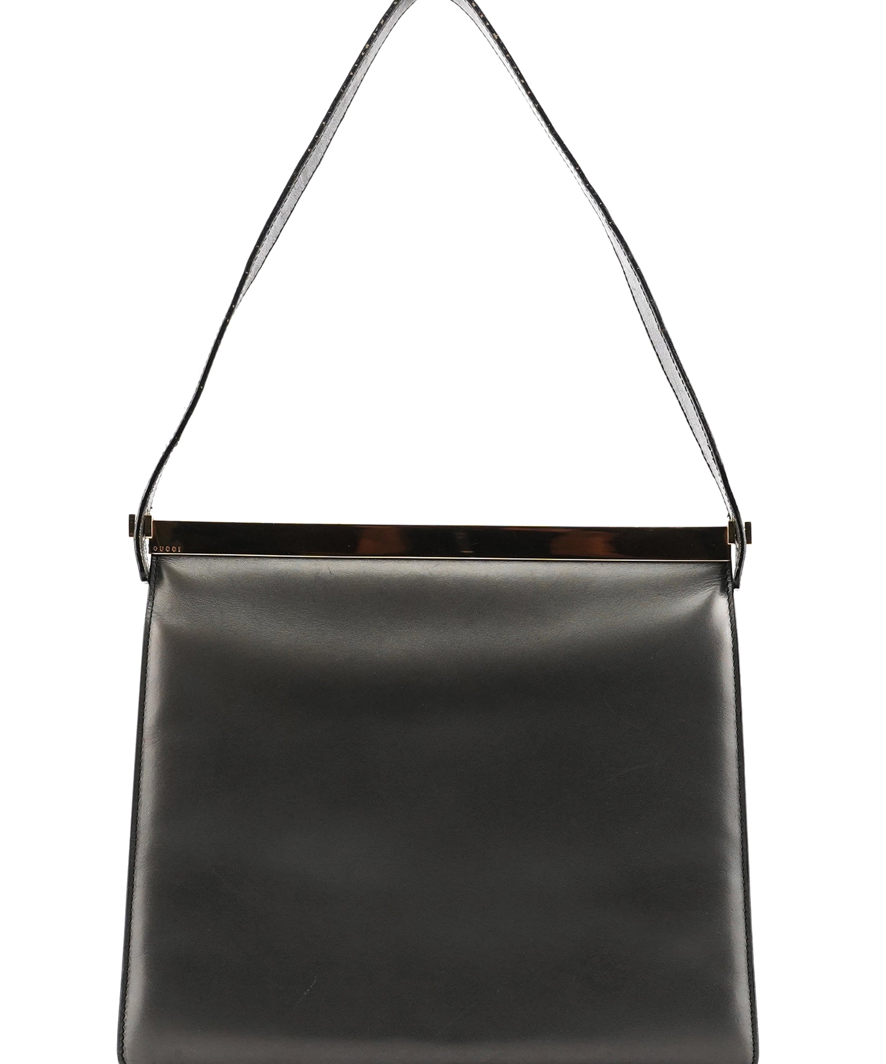 Gucci 001 2058 Metal Frame skuldertaske i antracitgråt læder