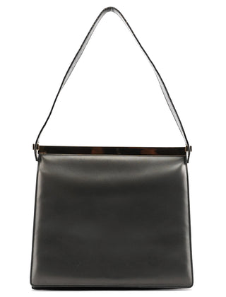 Gucci 001 2058 Anthracite Leather Metal Frame Shoulder Bag