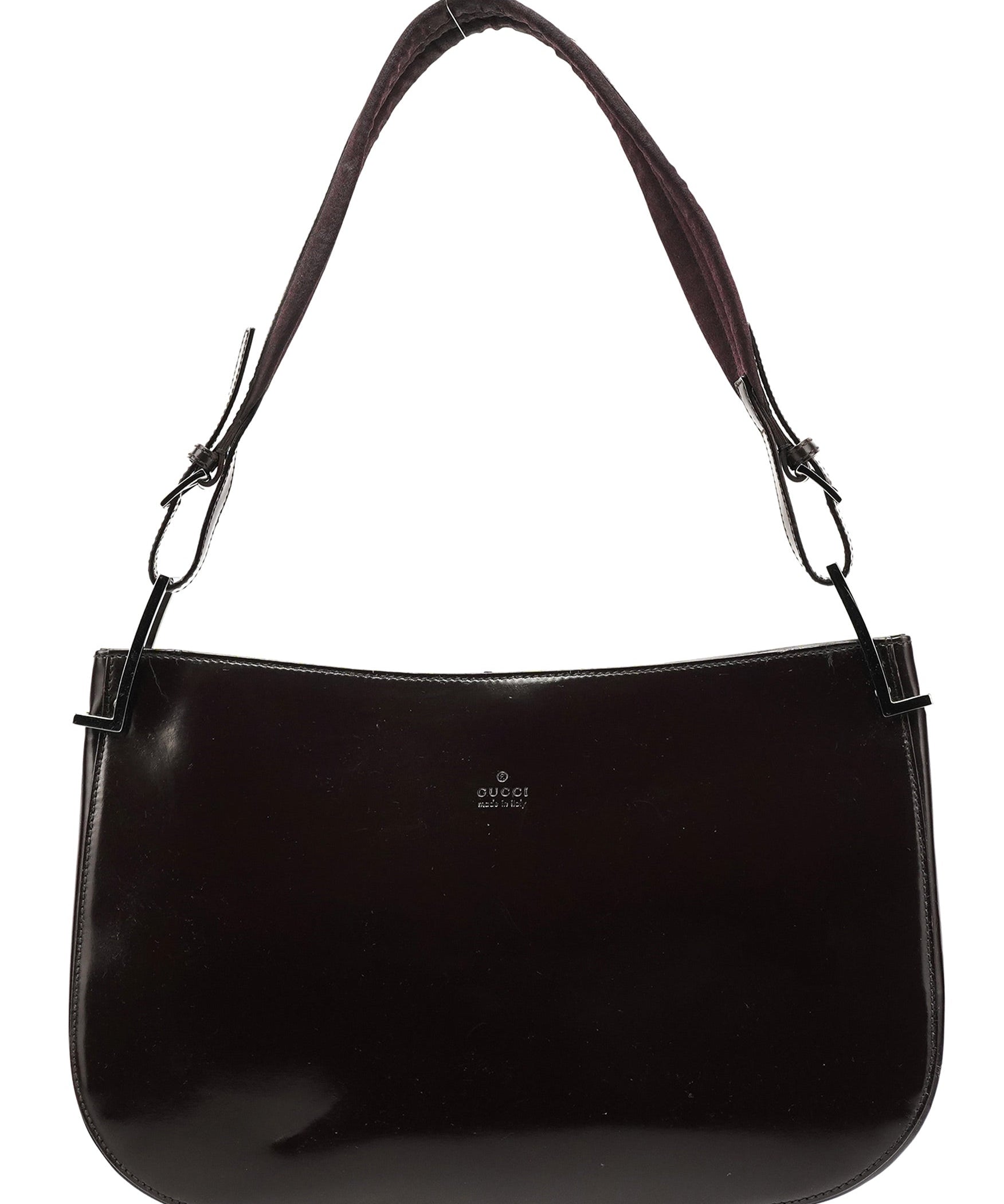 Gucci 001 3193 Borsa a spalla in pelle verniciata marrone