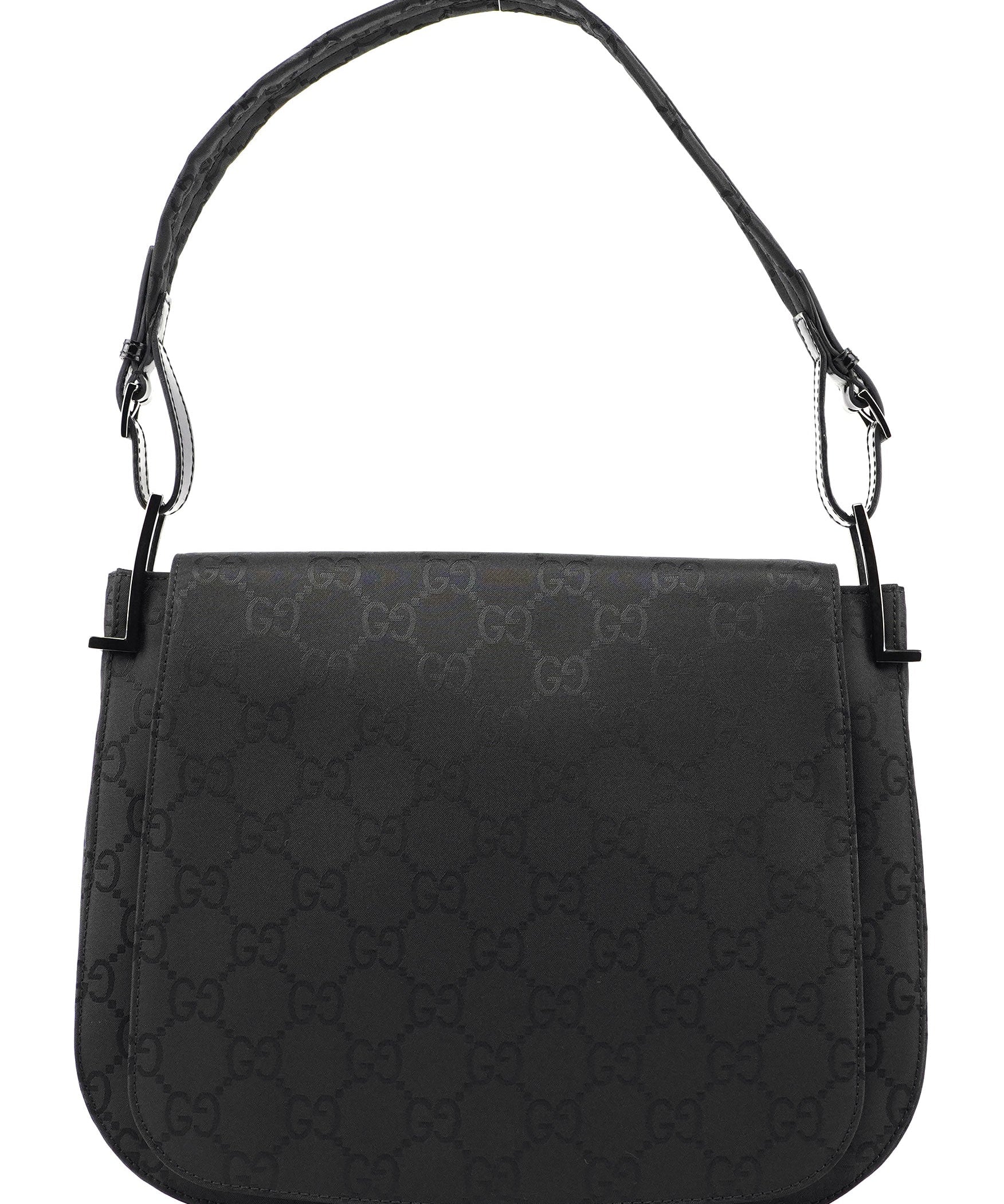Gucci 001 3195 Black GG Flap Hobo Shoulder Bag