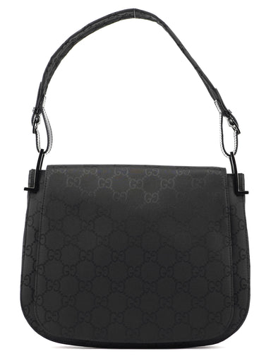 Gucci 001 3195 Black GG Flap Hobo Shoulder Bag