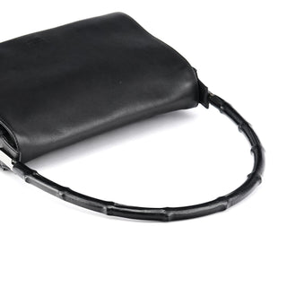 Gucci 001 3239 Black Leather Bamboo Shoulder Bag