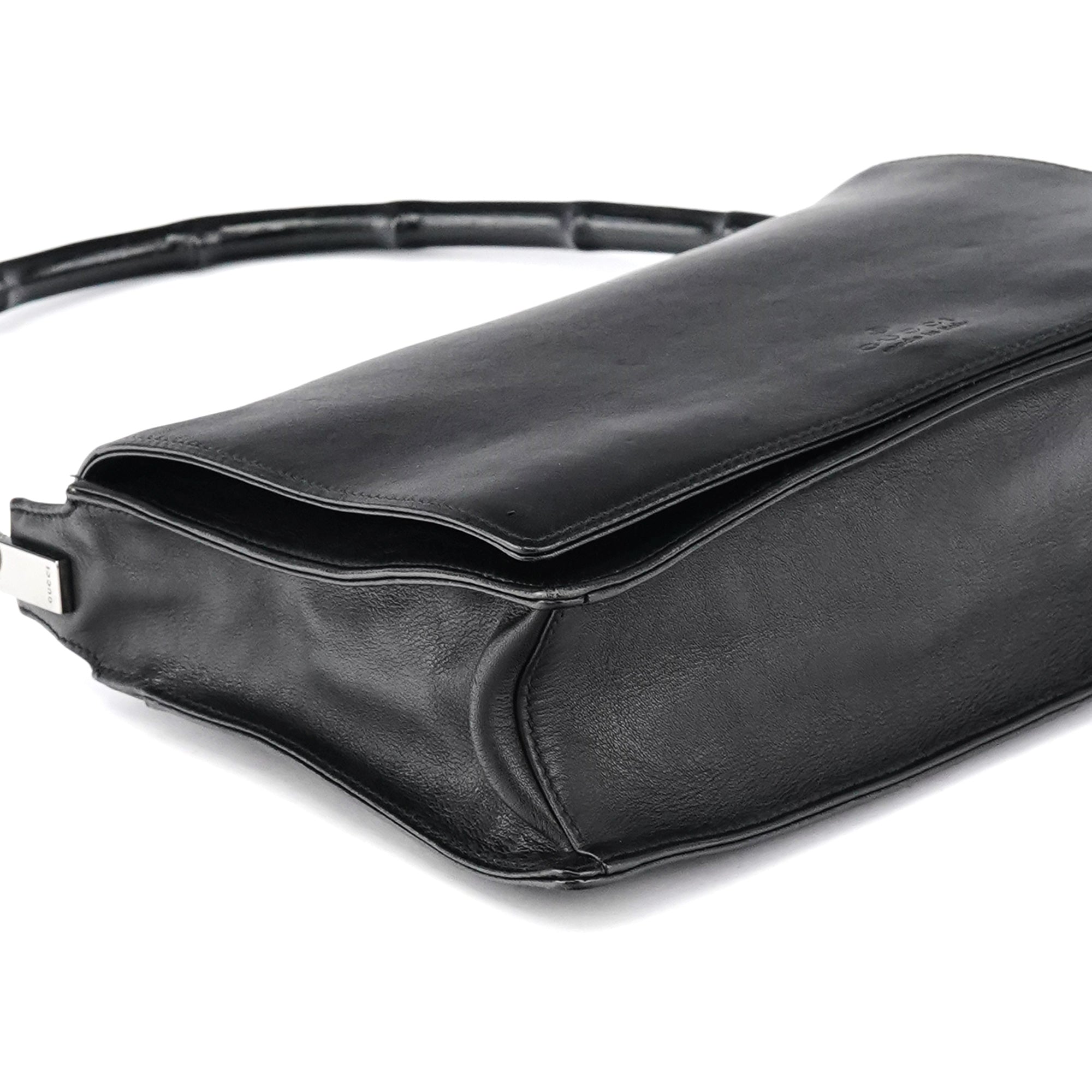 Gucci 001 3239 Black Leather Bamboo Shoulder Bag