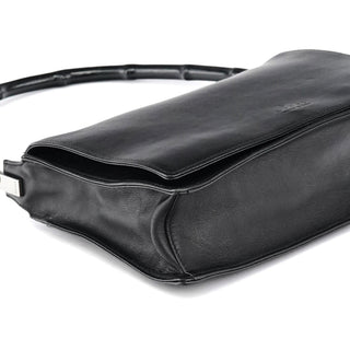 Gucci 001 3239 Black Leather Bamboo Shoulder Bag