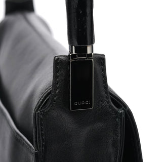 Gucci 001 3239 Black Leather Bamboo Shoulder Bag
