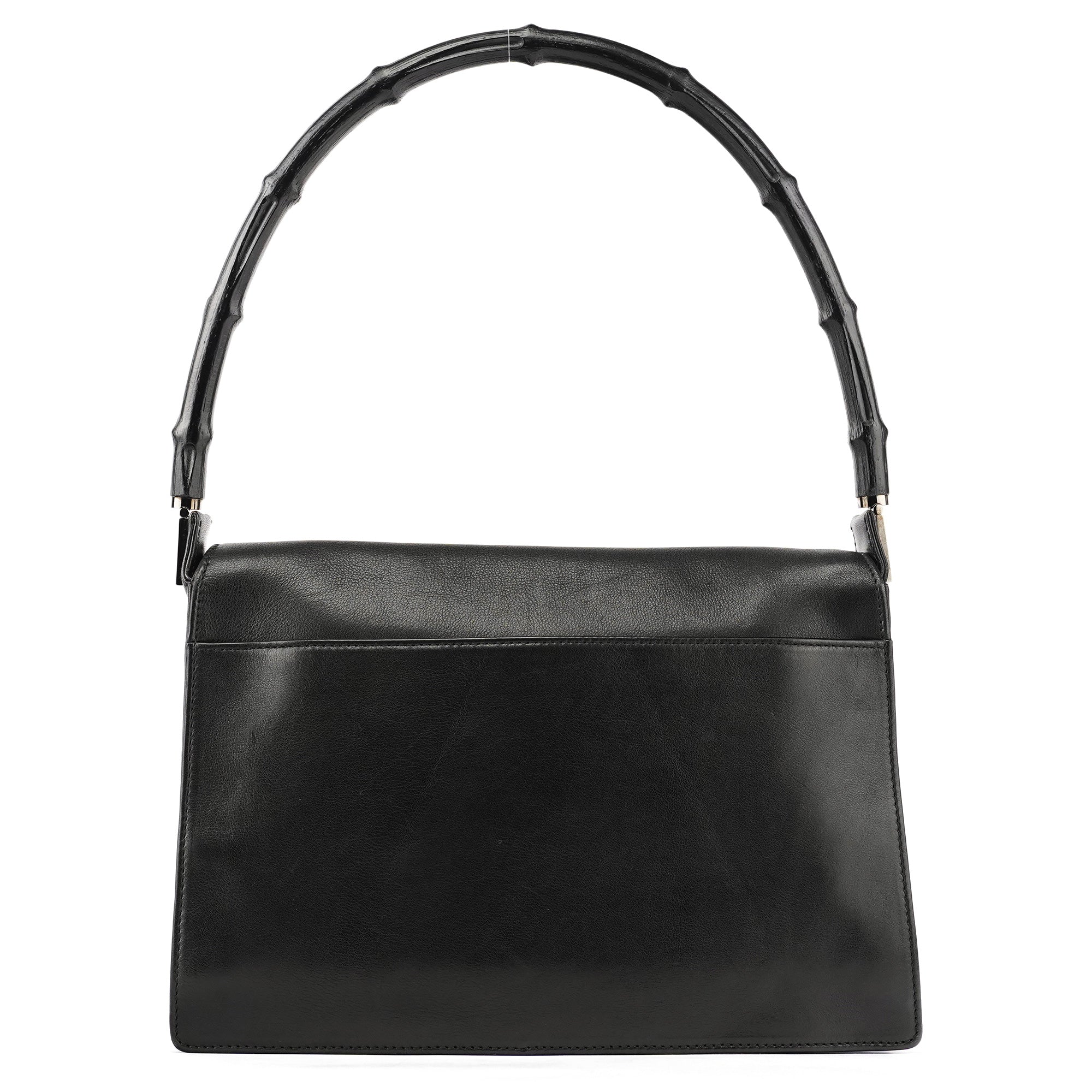 Gucci 001 3239 Black Leather Bamboo Shoulder Bag