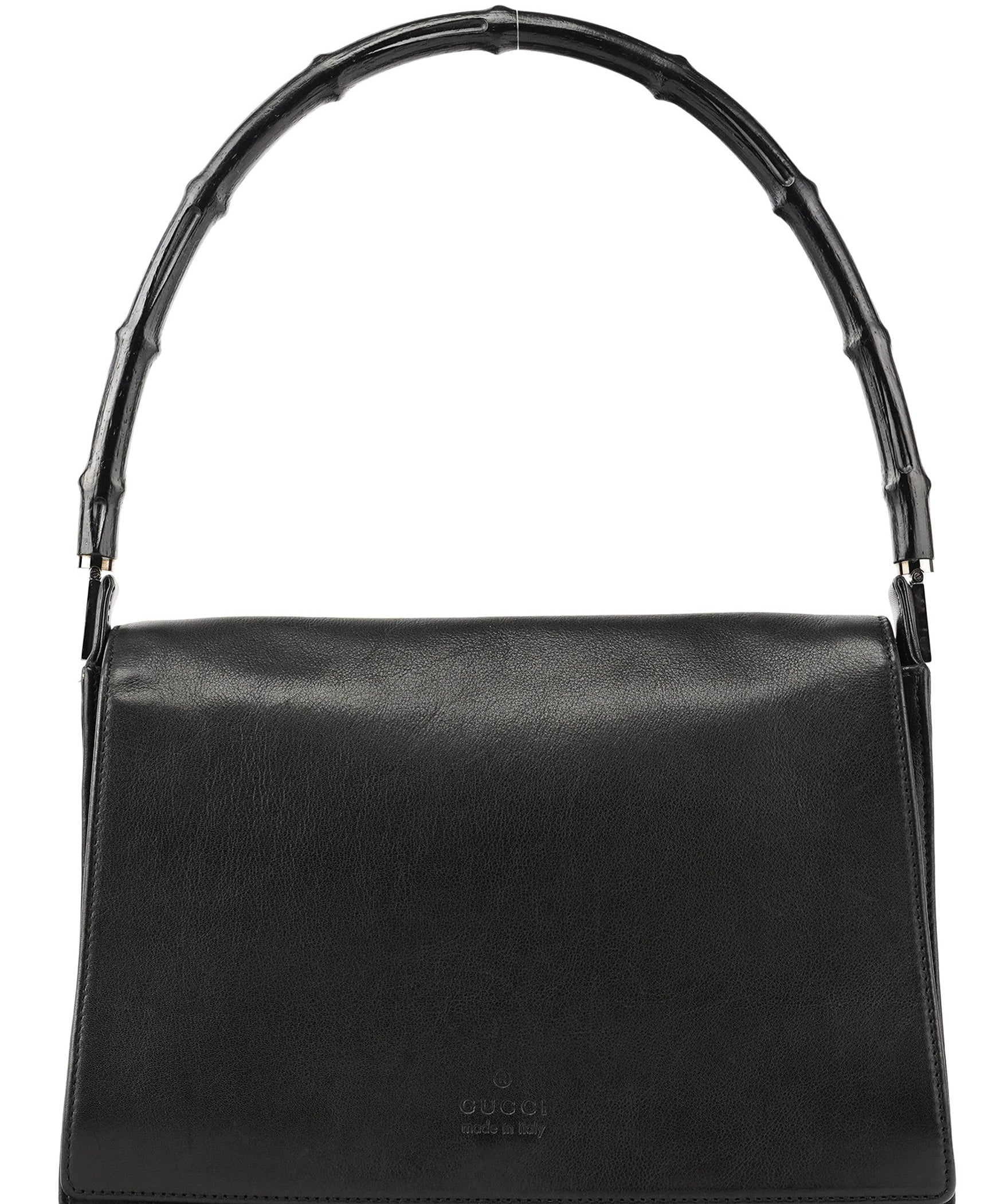 Gucci 001 3239 Black Leather Bamboo Shoulder Bag