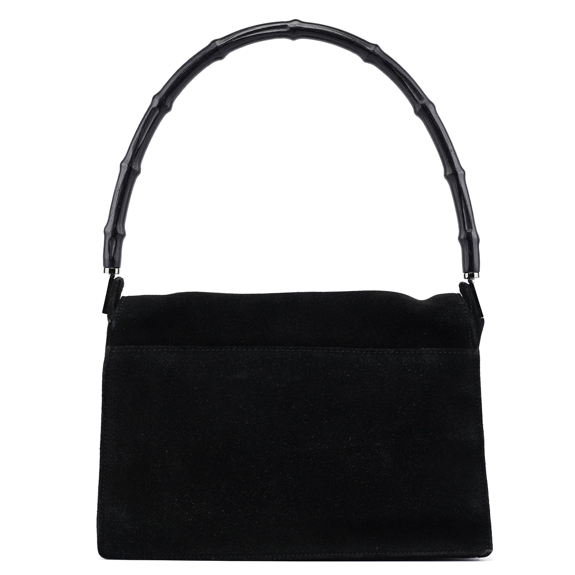 Gucci 001 3239 Black Suede Bamboo Flap Shoulder Bag