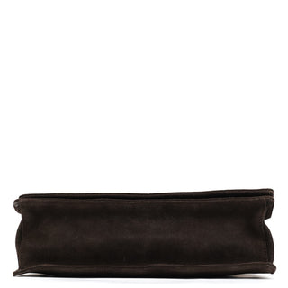 Gucci 001 3239 Brown Suede Bamboo Flap Shoulder Bag