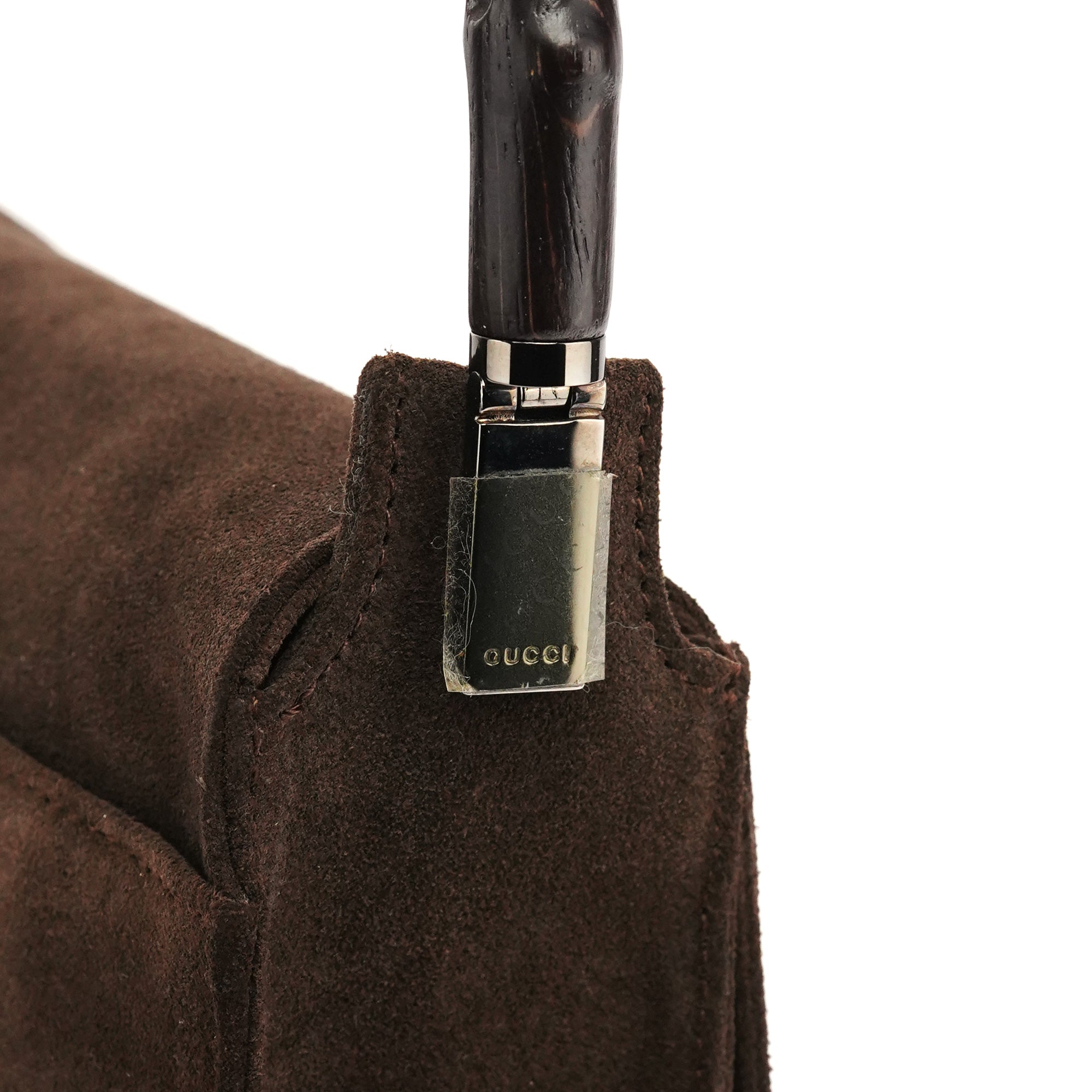 Gucci 001 3239 Sac porté épaule à rabat Bamboo en daim marron