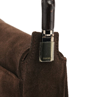 Gucci 001 3239 Brown Suede Bamboo Flap Shoulder Bag