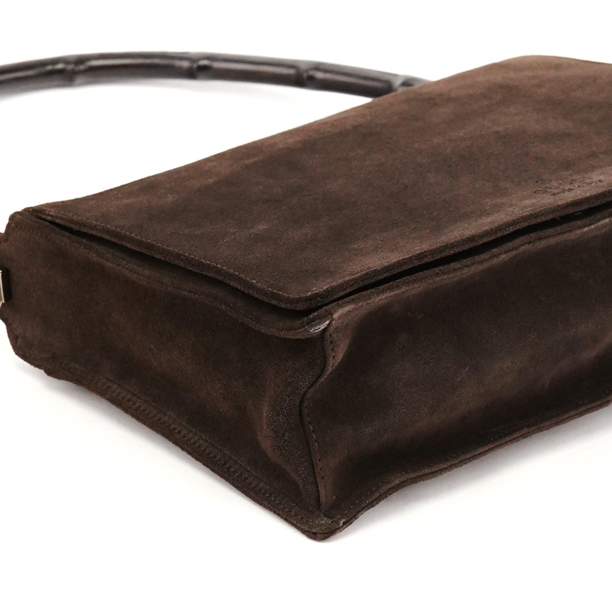 Gucci 001 3239 Sac porté épaule à rabat Bamboo en daim marron