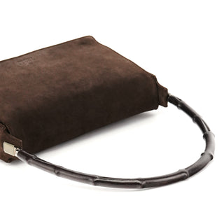 Gucci 001 3239 Brown Suede Bamboo Flap Shoulder Bag