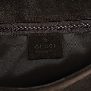 Gucci 001 3239 Brown Suede Bamboo Flap Shoulder Bag