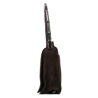 Gucci 001 3239 Brown Suede Bamboo Flap Shoulder Bag