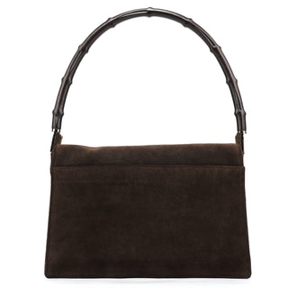 Gucci 001 3239 Brown Suede Bamboo Flap Shoulder Bag