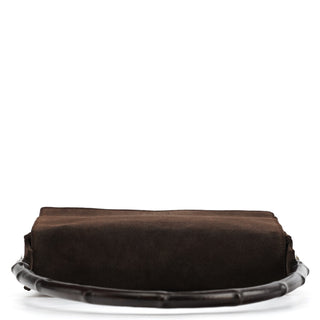 Gucci 001 3239 Brown Suede Bamboo Flap Shoulder Bag