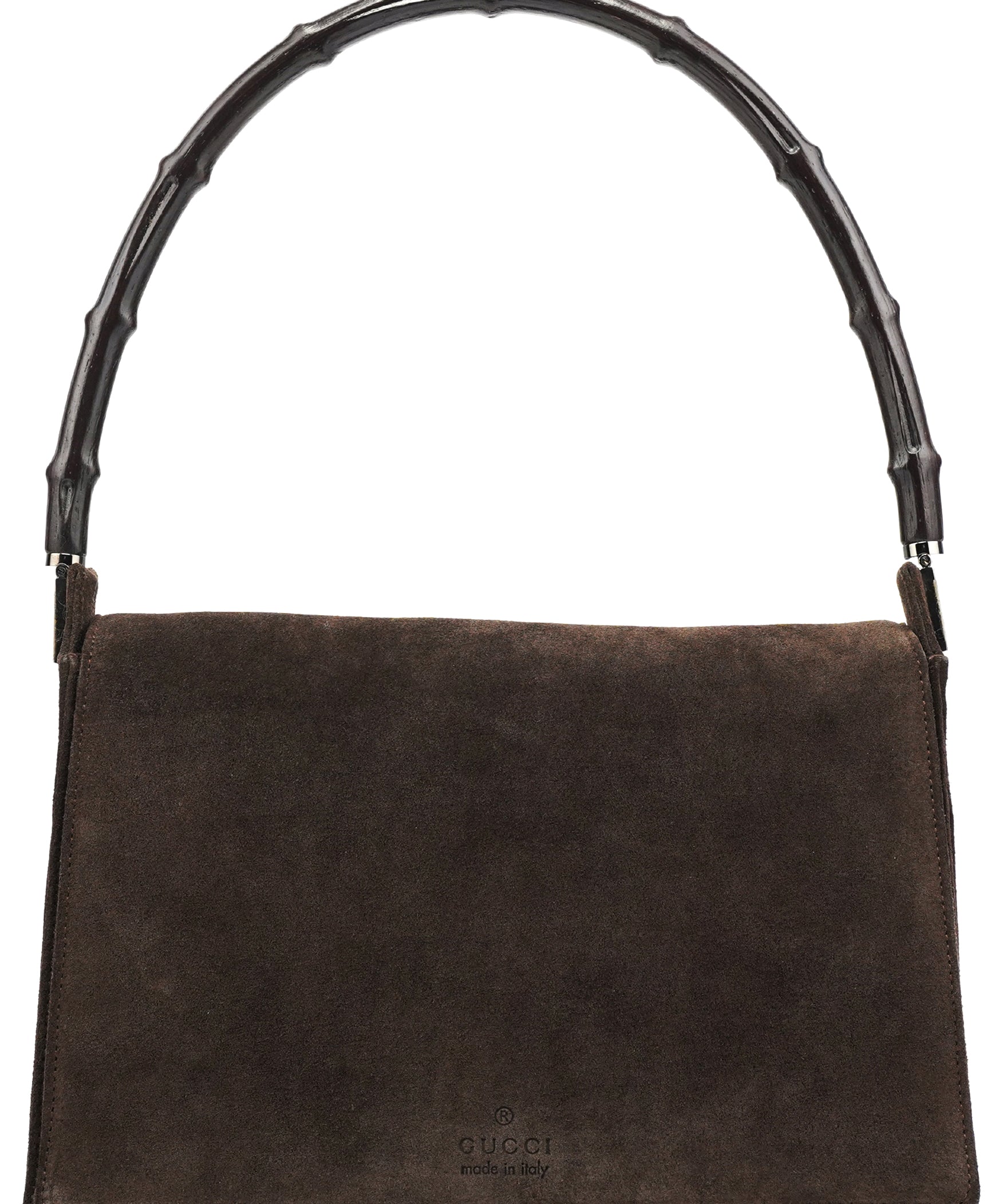 Gucci 001 3239 Brown Suede Bamboo Flap Shoulder Bag