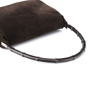 Gucci 001 3239 Brown Suede Bamboo Shoulder Bag