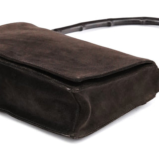 Gucci 001 3239 Brown Suede Bamboo Shoulder Bag