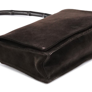 Gucci 001 3239 Brown Suede Bamboo Shoulder Bag
