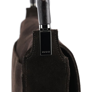 Gucci 001 3239 Brown Suede Bamboo Shoulder Bag