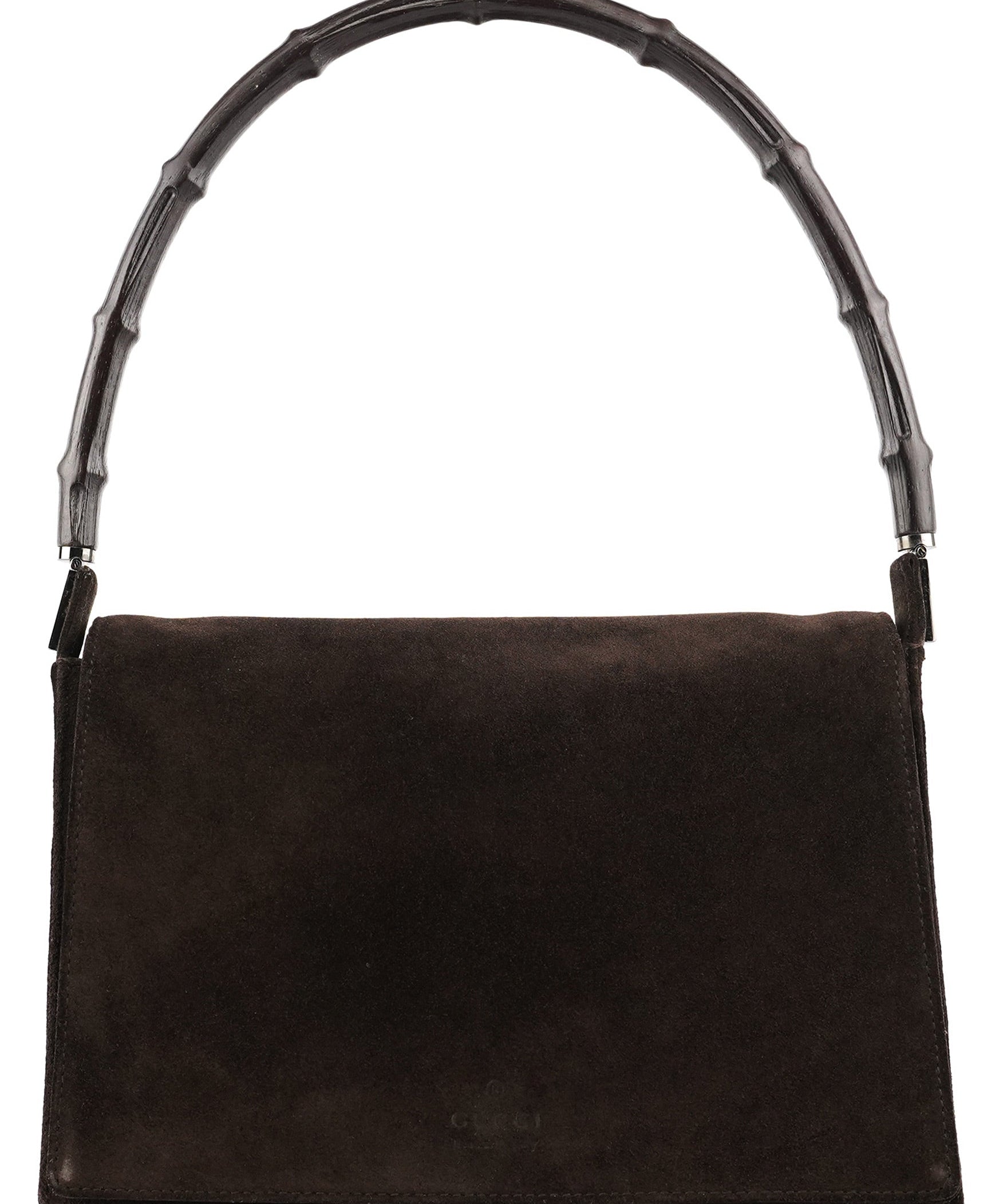 Gucci 001 3239 Brown Suede Bamboo Shoulder Bag