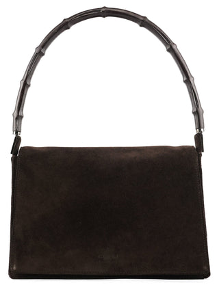 Gucci 001 3239 Brown Suede Bamboo Shoulder Bag